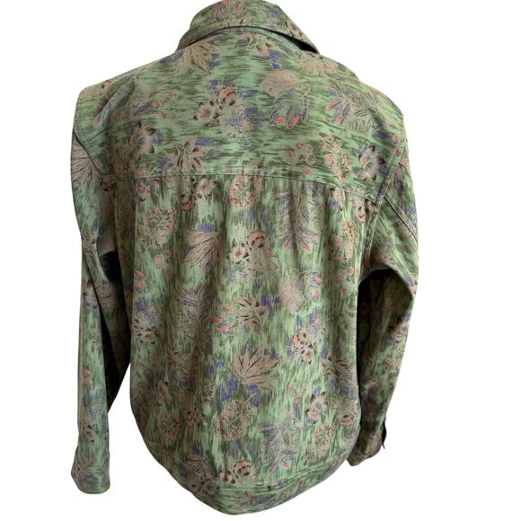 Christopher & Banks Jacket Green Floral Large Stretch Trucker Layering Classic - Picture 2 of 10
